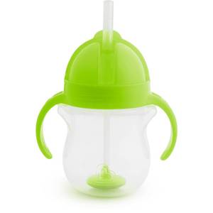 lot 12052 image: Munchkin Any Angle Sippy Cup for Toddlers, Spill Proof Weighted Straw Cup with Transition Handles for Babies 6 Months and Up, 7 Ounce, Green