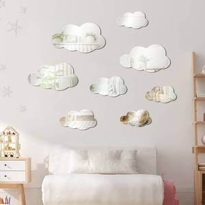 lot 12063 image: 8 Pcs 3D Acrylic Cloud Shape Mirror Wall Art Decor Removable Self Adhesive Decorative Cloud Mirror Stickers Decals for Kids Girls Bedroom Bathroom Playroom Living Room Nursery Decoration (Used)