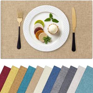 lot 12076 image: Homaxy Cloths Placemats for Dining Table Set of 6, Heat Resistant Washable Cotton Linen Blend Table Mats, Easy to Clean Place Mats for Indoor Outdoor Party Kitchen Decoration, 13 x 19, Flaxen