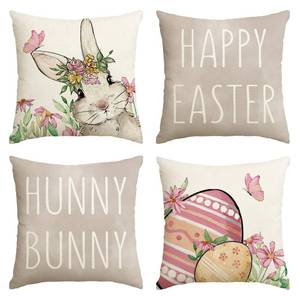 lot 12078 image: AVOIN colorlife Happy Easter Hunny Bunny Grey Throw Pillow Covers, 18 x 18 Inch Easter Eggs Bunny Spring Cushion Case for Sofa Couch Set of 4