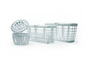 lot 12084 image: Prince Lionheart Made in USA High Capacity 3-in-1 Dishwasher and Spill Proof Vave Cleaner Basket for Toddlers & Infants Bottle Parts & Accessories  Fits all Dishwashers  100% Recycled Plastic,White