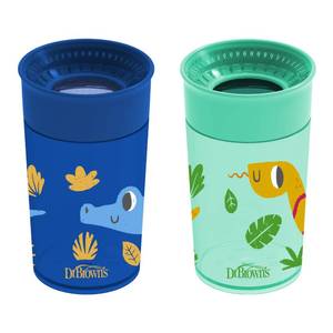 lot 12087 image: Dr. Browns Milestones Cheers 360 Spoutless Transition Cup, Travel Friendly and Leak Free Sippy for Babies and Toddlers, BlueGreen Animals, BPA-Free, 10 oz300 mL, 9m, 2-Pack