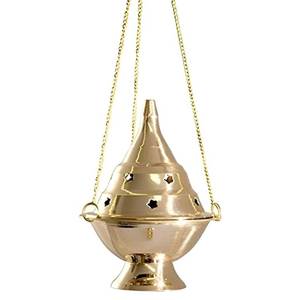 lot 12094 image: Accessories - Brass Burners Hanging CenserCharcoal Incense Burner, 4.5 H