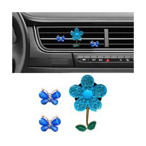 lot 12116 image: Sandfren 3PCS Bling Car Air Vent Clips, Butterfly Flower Rhinestone Vehicle Conditioning Outlet Clamps, Diamond Vent Clip Charm Decoration for Women Girls, Universal Automotive Accessories (Yellow)