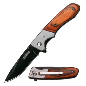 lot 12118 image: Tac-Force- Folding Pocket Knife �� Black Stainless Steel Drop Point Blade, Brown Wood Handle with Stainless Steel Bolster, Pocket Clip, Tactical, EDC, Rescue - TF-469