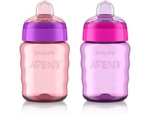 lot 12119 image: Philips AVENT My Easy Sippy Cup with Soft Spout and Spill-Proof Design, PinkPurple, 9oz, SCF55323 (Pack of 2)