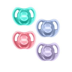 lot 12127 image: Tommee Tippee Ultra-Light Silicone Pacifier, 18-36 Months, Symmetrical One-Piece Design, BPA-Free Silicone Binkies, PinkVioletGreen, Pack of 4 (Only Two)