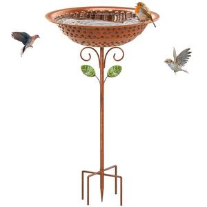 lot 13174 image: Metal Bird Bath for Outside Garden Birdbath Bowl, 42.1 Height Bird Feeders for Outdoors with 5 Prongs Base Stake, Standing Birdfeeders Bath Bowl for Yard Lawn Decor (Vintage Copper)