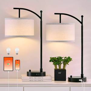 lot 13184 image: Hikczc Table Lamp for Living Room Bedroom, 23.5 Table Lamps Set of 2 with USB CA Ports, Bedside Lamps for Nightstand with Linen Lamp Shades, 2 Dimmable LED Bulbs Included, Black