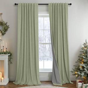 lot 13193 image: Sage Green Boho Blackout Curtains for Bedroom Window 84 Inch Length 2 Panels Set Linen Textured Thermal Insulated Dark Out Room Darkening Light Sage Curtain Drapes for Living Room 52x84 Long Christmas
