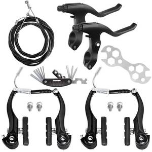 lot 13199 image: Gashwer Complete Bike Brakes Set, Universal Bike Front and Rear MTB Brake, Inner and Outer Callipers Cables Lever Kit with Multi-Tool Wrenches Black