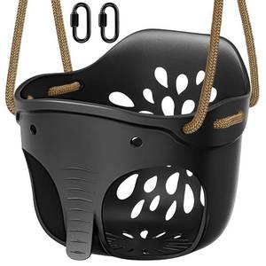 lot 13201 image: SELEWARE Heavy-Duty High Back Full Bucket Toddler Swing Seat with Locking Carabiners and Adjustable Rope, Cute Elephant Shape Design, 600LB Weight Limit (Bucket Swing, Black)
