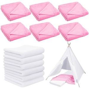 lot 13206 image: SmoothNovelty 8 Pieces Sleepover Party Supplies Include Soft Throw Blankets and Mattress Sheet(Sheet Only) Pad Covers for Spa Sleepover Slumber Birthday Party Favors (White and Pink)