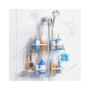 lot 13208 image: Sewulidon Aluminum Alloy Hanging Shower Caddy for Handheld Shower Heads,Rustproof Hose Shower Organizer 4 Levels Height Adjustable Shower Rack with Hooks,Razor Holder,Soap Holder