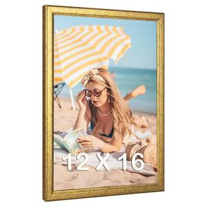 lot 13209 image: MOUDAMION 12x16 Wood Picture Frame Gold, Ornate Natural 16x12in Frame, Modern Golden 12 x 16 inch Gallery Wall Photo Poster Frame with HD Plexiglass, Horizontal Vertical Wall Mounting Display 1pcs