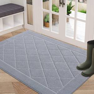 lot 13213 image: BEQHAUSE Dirt Trapper Door Mat 32 x 48, Doormat Non-Slip Entryway Rugs Washable, Dog Door Mat Stain Resistant and Absorbent Welcome Floor Mat for Front Back Door, Mud Wet Shoes & Paws, Grey