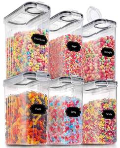 lot 13214 image: PRAKI Large Dry Food Storage Containers with Lids, 6PCS Airtight Cereal Containers Storage Set, Leak-proof Canister Set for Kitchen Pantry Organization with 20 Labels & Marker (4L Black)