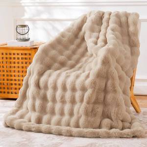 lot 13216 image: BENVWE Faux Fur Throw Blanket for Couch - Cozy Fuzzy Soft Plush Fluffy Thick Luxury Minky Bubble Blanket for Living Room Home Decor- Mothers Day Birthday Gifts for Women, Beige, 51 x 63