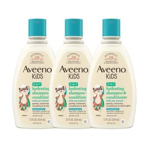 lot 14109 image: Aveeno Kids 2-in-1 Shampoo and Conditioner, Hydrating Shampoo and Conditioner for Soft, Smooth and Easily Manageable Hair, Oat Extract Formula, Gentle Scent, Hypoallergenic, 12 fl. oz, 3 Pack