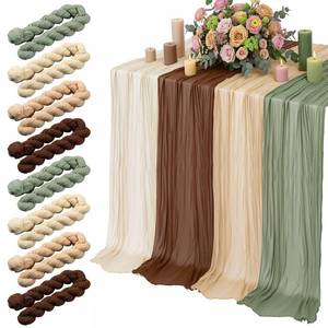 lot 14111 image: 8 Pcs Sage Green and Brown Cheesecloth Table Runner Boho Gauze Cheese Cloth Runner 118 Rustic Table Decor for Woodland Baby Shower Wedding Bridal Jungle Safari Birthday Party Home Arbor Decorations