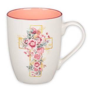 lot 14135 image: Christian Art Gifts Encouraging Ceramic Coffee & Tea Mug for Women Rosy Pink Floral Cross, Microwave & Dishwasher Safe Cup, Cute Lead-free Inspirational Encouraging Novelty Drinkware, White, 12 oz.