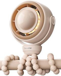 lot 14138 image: SWEETFULL Baby Stroller Fan - 4000mAh Rechargeable 4-Speed Quiet with LED Display & Night Light, Mini Portable 360° Clip On Safe Fan for Car Seat, Crib, Travel - Brown