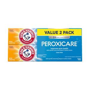 lot 14142 image: ARM & HAMMER Peroxicare Toothpaste for Gum Health, Baking Soda Toothpaste, Clean Mint, 6.0oz (Pack of 2)