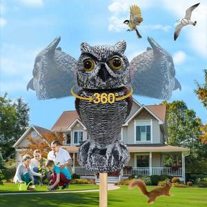 lot 14157 image: SMD35 Fake Owl Decor - Rotating Head Garden Scarecrow for Outside Orchard Farm, Waterproof Outdoor Garden Statues, Plastic Owl Decor for Home Patio Yard Decorations