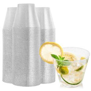 lot 14163 image: FOCUSLINE 9 oz Silver Plastic Cups, Disposable Clear Fancy Hard Plastic Cups, Silver Glitter, Heavy Duty, Reusable,100 Count