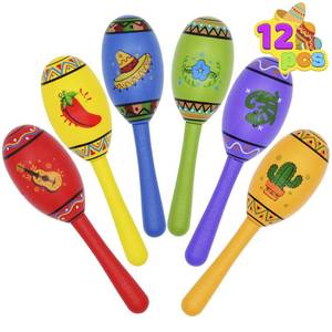 lot 14173 image: JOYIN 12 Mini Wooden Fiesta Maracas 6 Designs Noisemaker for Mexican Fiesta, Cinco De Mayo Party Favors, Musical Fun, Birthday Parties, Luau Party, Carnivals, Taco Tuesday Event