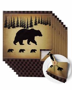 lot 14176 image: Cloth Napkins Set of 8, Bear Animal Silhouette Jungle Forest Dinner Napkins Soft Absorbent Table Napkin for Home Cocktail Party Wedding, Retro Brown Gradient