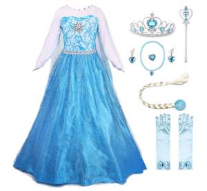 lot 14177 image: JerrisApparel Princess Dress Queen Costume Cosplay Dress Up with Accessories (5-6, Blue with Accessories)