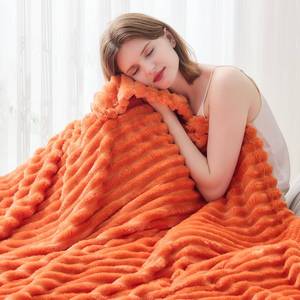 lot 14187 image: NEWCOSPLAY Super Soft Fall Throw Blanket Orange Premium Silky Flannel Fleece 3D Ribbed Jacquard Lightweight Bed Blanket All Season Use (Orange Ribbed, Throw(50x60))
