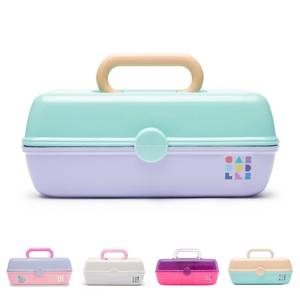 lot 14211 image: Caboodles Pretty in Petite Makeup Box, Two-Tone Seafoam on Lavender, Hard Plastic Organizer Box, 2 Swivel Trays, Fashion Mirror, Secure Latch for Safe Travel