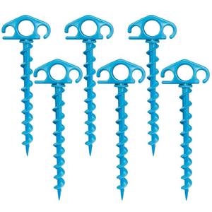 lot 14218 image: COBARYEN Tent Stakes Sand Stakes for Beach Tent Spiral Anchor Stakes 9.4 Inch Heavy Duty Screw Canopy Stakes for Camping, Hiking and More (6, Sky Blue)