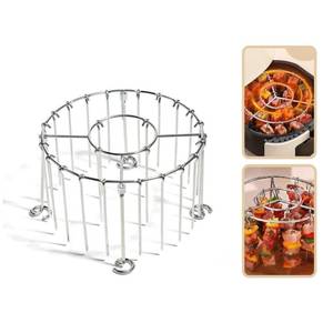 lot 14238 image: 2025 New Air Fryer Grill Skewer Rack, Stainless Steel BBQ Kabob Set, 30 Vertical Meat Skewers with Round Hanging (1)