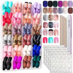 lot 14244 image: FANDAMEI Press on Nails, 24 Colors 576PCS Press on Nails Short Square Matte Glossy. Glitter Nails Short Round. Natural Fit Lightweight Fake Nails Natural for Nail Art