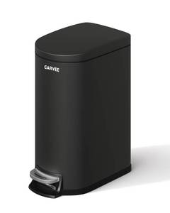 lot 19442 image: Garvee 2.6 gal  10 L Metal Bathroom Trash Can with Lid, Slim Waterproof Garbage Can for Bedroom, Small Step-on Trash Bin with Inner Bucket, Rear Handle, Soft Close Lid, Black