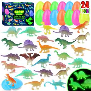 lot 19449 image: GWAHSA 24pcs Prefilled Easter Eggs with Glow in The Dark Dinosaur Figures Toys Inside Easter Basket Stuffers Gifts Birthday Party Favors Supplies for Kids Classroom Prizes Pinata Goodie Bag Fillers (Open Box, May Be Missing Pieces)