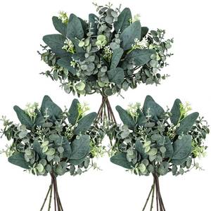lot 19450 image: Winlyn 20 Pcs Mixed Artificial Oval Eucalyptus Leaves Bulk with White Seeds Stems and Spray for Vase Floral Wreath Bouquets Wedding Greenery Decoration