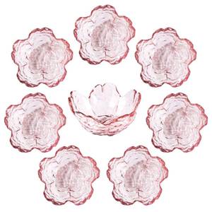 lot 19468 image: WHJY 8 pack Cute Sauce Dishes Glass Dish Set for Soy Sauce Snacks Tea Bag Mini Glass Bowls Clear Pink Cherry Blossom Soy Sauce Dishes