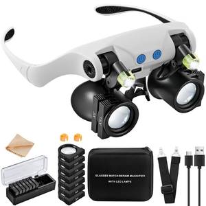 lot 19474 image: JARLINK Magnifying Glasses with LED Light, Hands Free Magnifier with 14 Interchangeable Lenses 3X 4X 5X 6X 7X 10X 15X, Magnifying Glasses for Close Work, Crafts, Jewelry, Sewing, Electronics Repair (Open Box, May Be Missing Pieces)