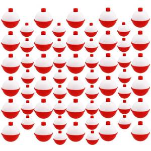 lot 19487 image: 60 PCS Fishing Floats,Hard ABS Fishing Bobber Bulk,Push Button Round Buoy Floats for Fishing Tackle Accessories,11.5 Inch