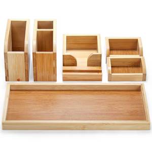 lot 19491 image: Cididu Bamboo Vanity Tray, 7 Pieces Adjustable Pen Holder Stationery Caddy, Bathroom Vanity Organizer Set, Sturdy Countertop Desk Tray Storage Boxes Office Supplies for Makeup Small Items Home Kitchen