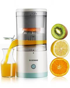 lot 19492 image: DUSENHO Electric Juicer Rechargeable - Citrus Machines with USB and Cleaning Brush Portable for Orange, Lemon, Grapefruit White  Green 9.4  4.4  5.4 inches