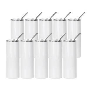 lot 19494 image: PYD Life 10 Pack Sublimation Tumblers Bulk Blank 20 OZ Skinny White Stainless Steel Tumbler Cups with Straw and Lid for Mug Tumbler Heat Press Sublimation Oven Printing