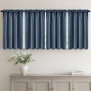 lot 19497 image: MIULEE 4 Panel Curtains Set 45 Inch Length, Super Soft Blackout Privacy Short Curtains for Small Windows Basement Bathroom Kitchen RV, Mini Top and Bottom Rod Pocket Cafe Curtain, Stone Blue