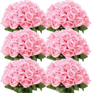 lot 19501 image: Jexine 50 Pcs Artificial Rose Flower Bulk Realistic Silk Fake Roses with Long Stem Plastic Artificial Flower Bouquet Real Looking for Home Wedding Centerpieces Party Decoration(Pink)