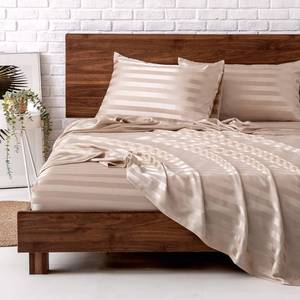 lot 19503 image: MR&HM Satin Bed Sheets, King Size Sheets Set, 4 Pcs Silky Bedding Set with 15 Inches Deep Pocket for Mattress (King, Champagne Striped)