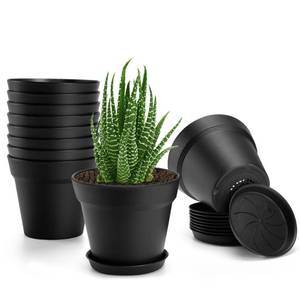 lot 19504 image: 10 Pack Plastic Plant Pots with Drainage Holes and Tray, 6 inch Thickened Indoor Planters Seedlings Nursery Pots for Flowers, African Violet, Succulent and All House Plants, Black
